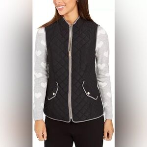 Charter Club Standup Collar Quilted Vest Black Size Small